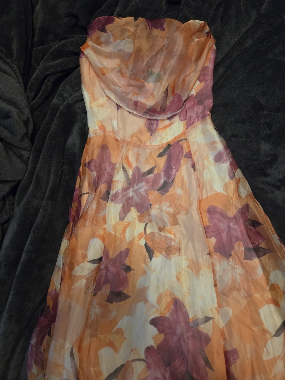 Hello Molly Strapless Orange and Purple Floral Gown